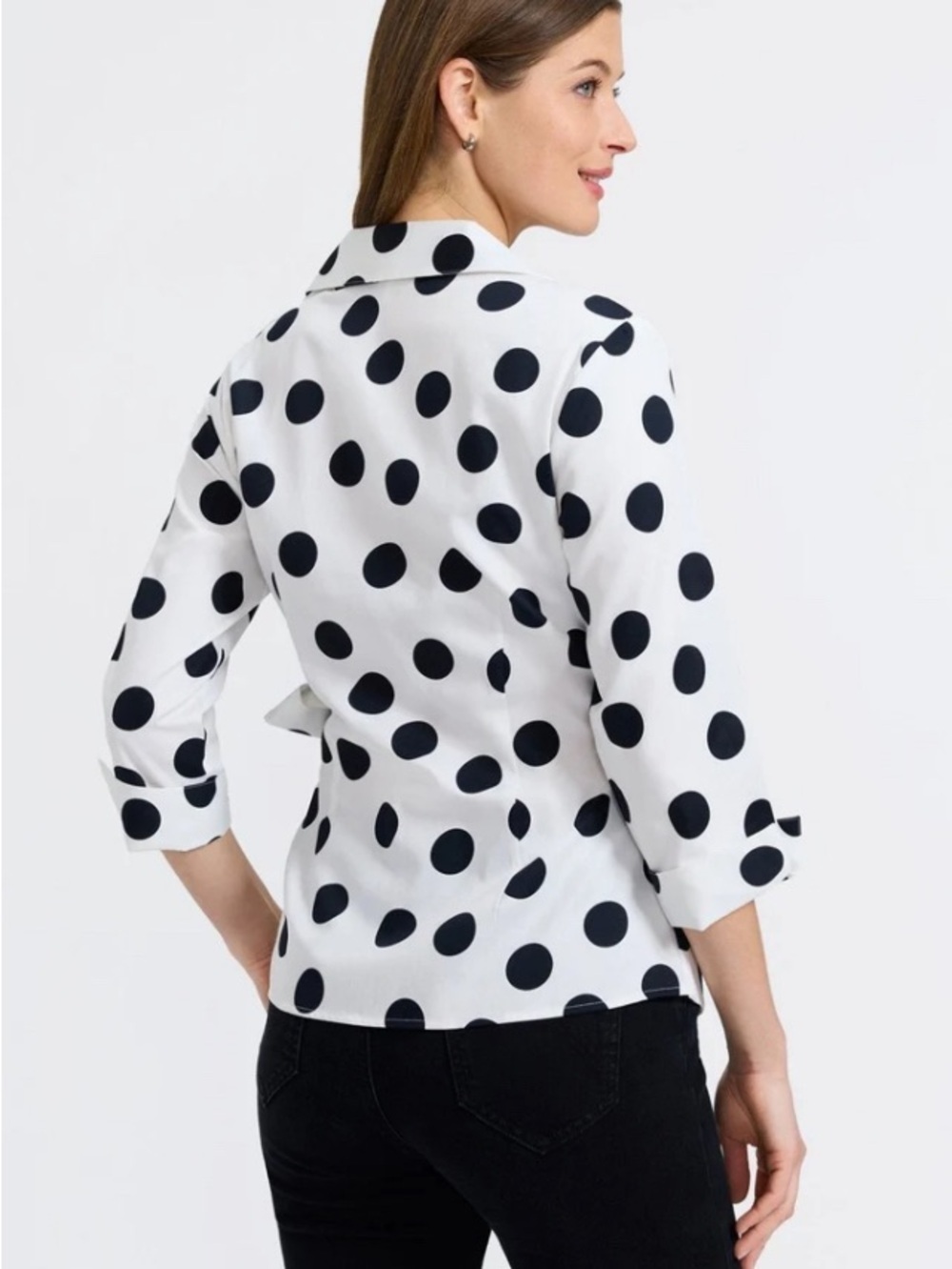 Fox Croft Salina Polka Dot 3/4 Sleeve Wrap Shirt Size S
